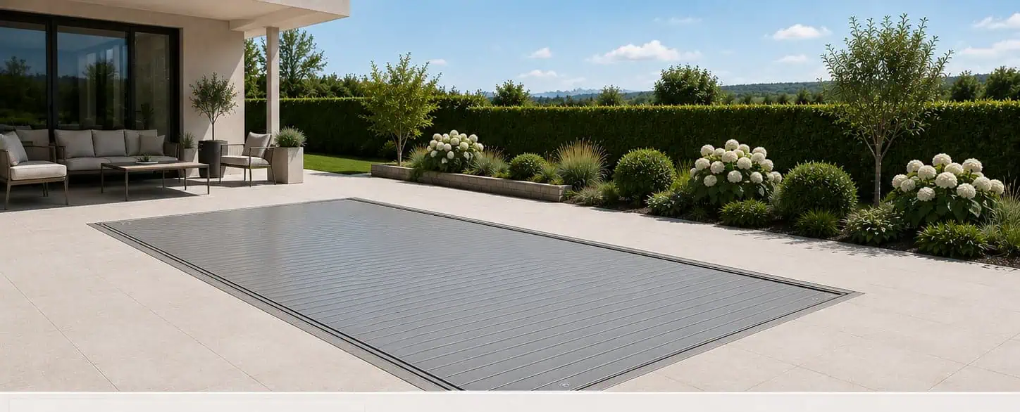 Terrazza con copertura a scomparsa sopra la piscina